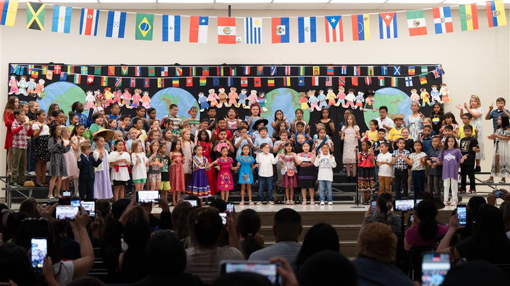 Students celebrate their diverse cultures and backgrounds during Bologna Elementary School's Celebration of Nations assembly.